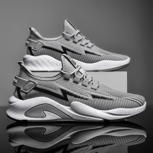 Trend Mens Spring Summer Flying Woven Male Sneaker Breathable Lace-up Mesh Sports Shoes Outdoor Running Sneaker
